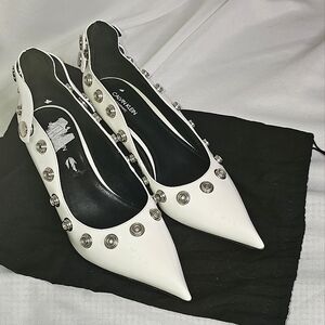 🔥🔥"Calvin Klein" White Patent Leather Studded Women's Shoes